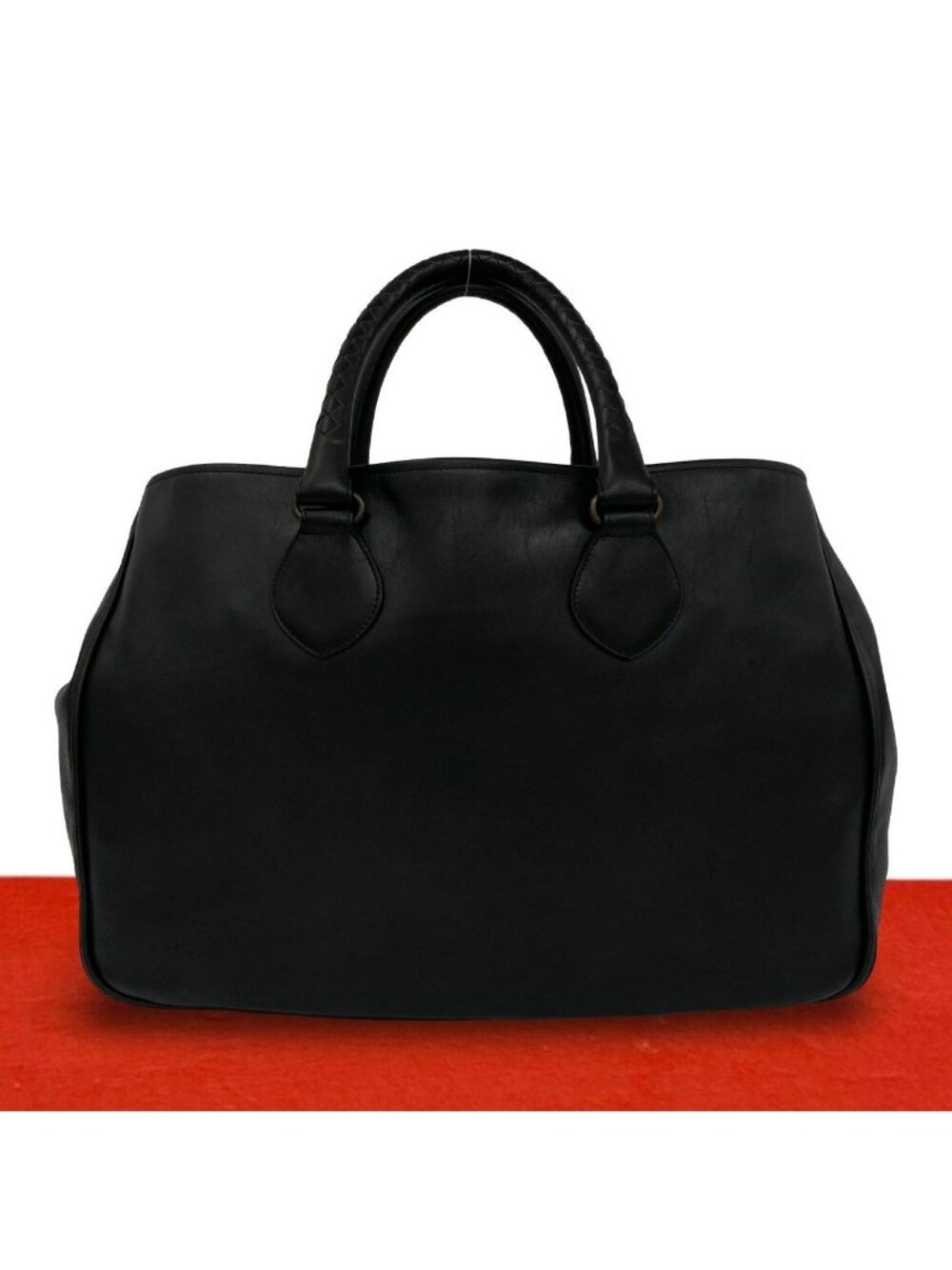 Bottega Veneta Intrecciato Leather Tote Boston Bag Black